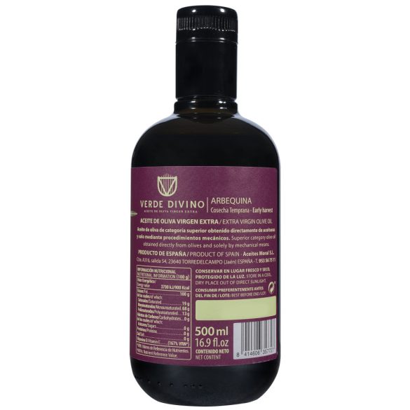 Korai szüretelésű extraszűz olívaolaj, Arbequina fajta, Verde Divino, 500ml