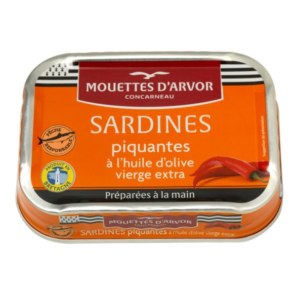 Szardínia extraszűz olívaolajban, csipetnyi chilivel, Mouettes d'Arvor, 115g