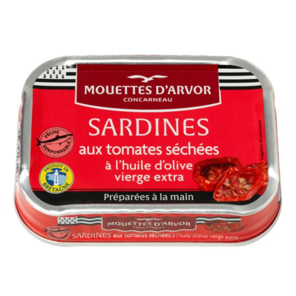 Szardínia extraszűz olívaolajban, napon szárított paradicsommal, Mouettes d'Arvor, 115g