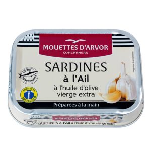 Szardínia extraszűz olívaolajban, fokhagymával, Mouettes d'Arvor, 115g