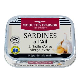   Szardínia extraszűz olívaolajban, fokhagymával, Mouettes d'Arvor, 115g