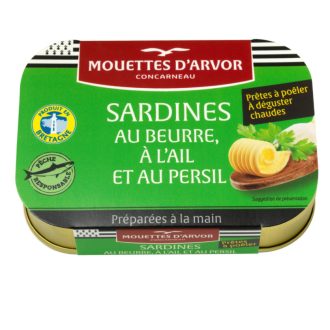 Szardínia vajjal, petrezselyemmel, fokhagymával, melegen fogyasztandó, Mouettes d