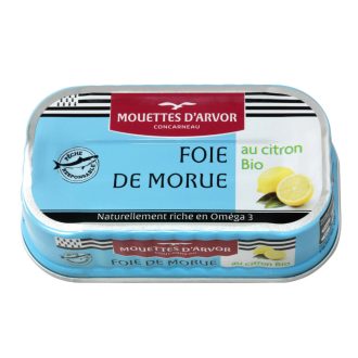   Tőkehalmáj saját olajában, bio citrommal, Mouettes d'Arvor, 120g