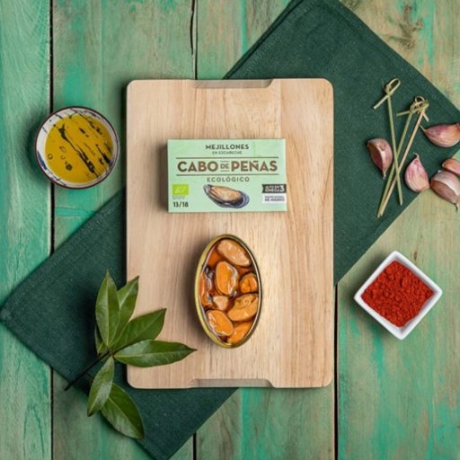 Galiciai bio feketekagyló fűszeres, almaecetes (escabeche) szószban, Cabo de Peñas, 111g