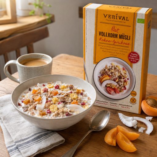Tiroli bio kókuszos-sárgabarackos teljes kiőrlésű müzli, Verival, 325g