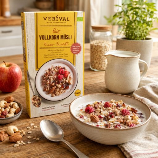 Tiroli bio diós-gyümölcsös teljes kiőrlésű müzli, Verival, 325g