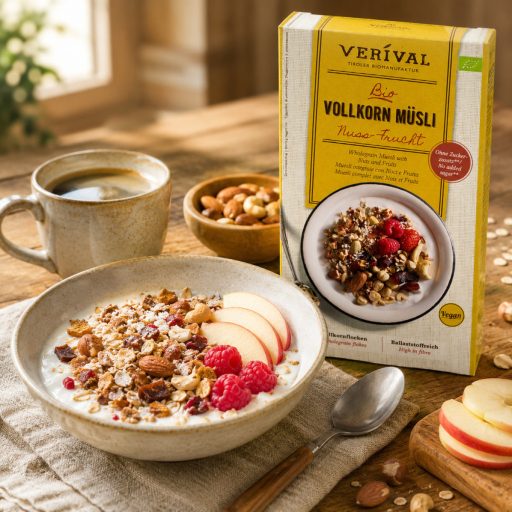 Tiroli bio diós-gyümölcsös teljes kiőrlésű müzli, Verival, 325g