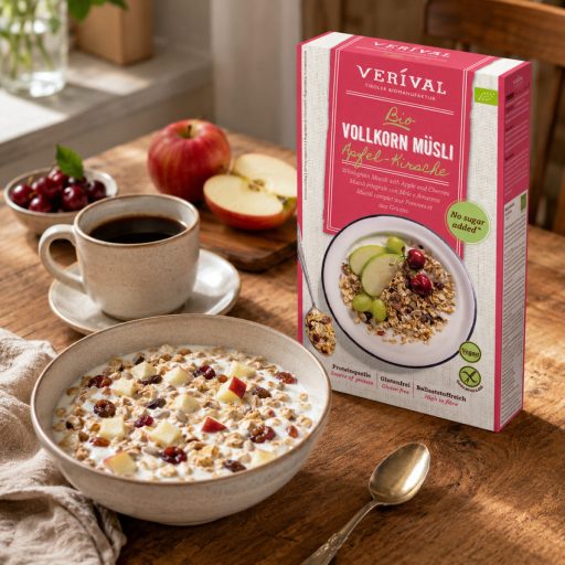 Tiroli bio almás-meggyes teljes kiőrlésű müzli, Verival, 300g