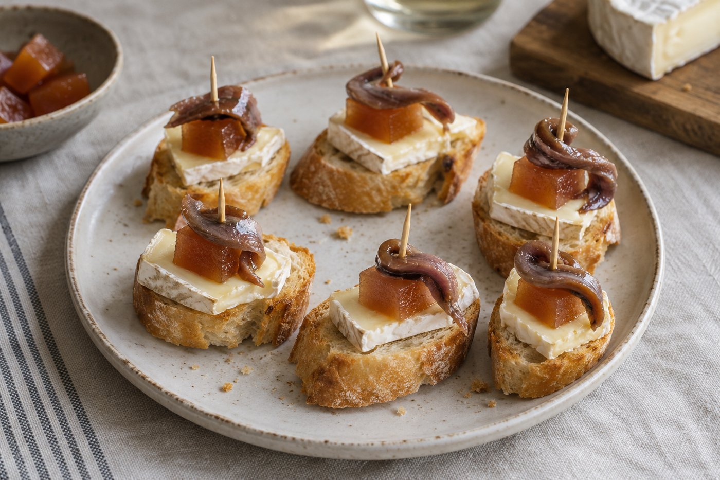 Szardellás-brie-s falatkák birsalmasajttal