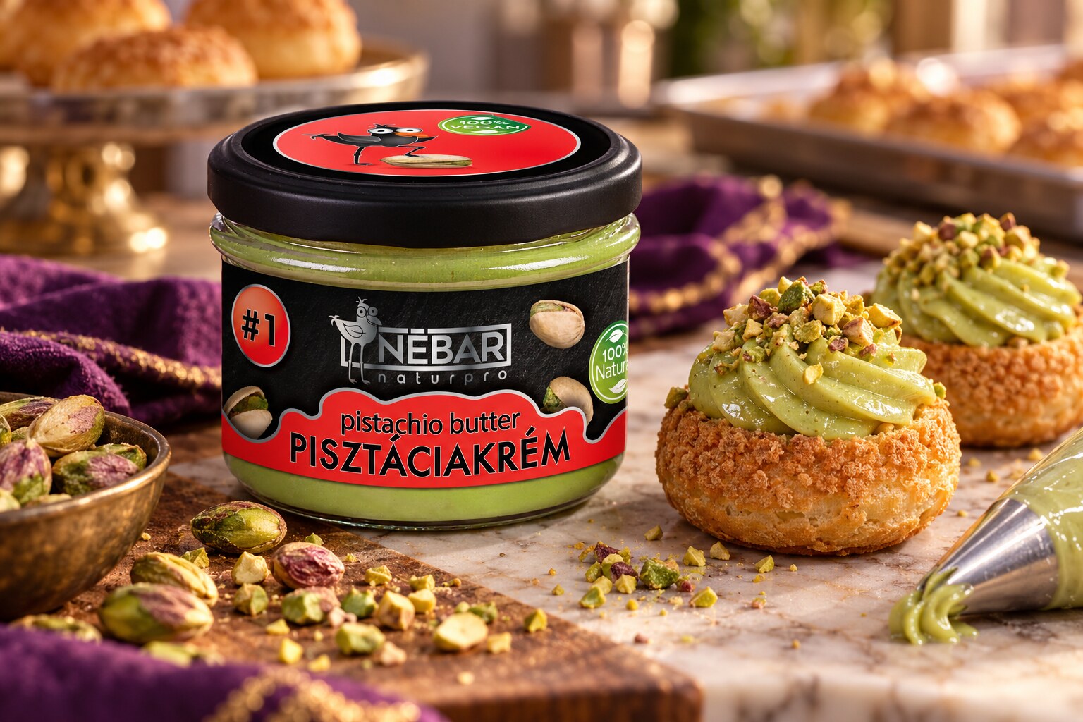 Pisztáciakrém 100%-os, NaturPro #1, 180g – felhasználási környezetben