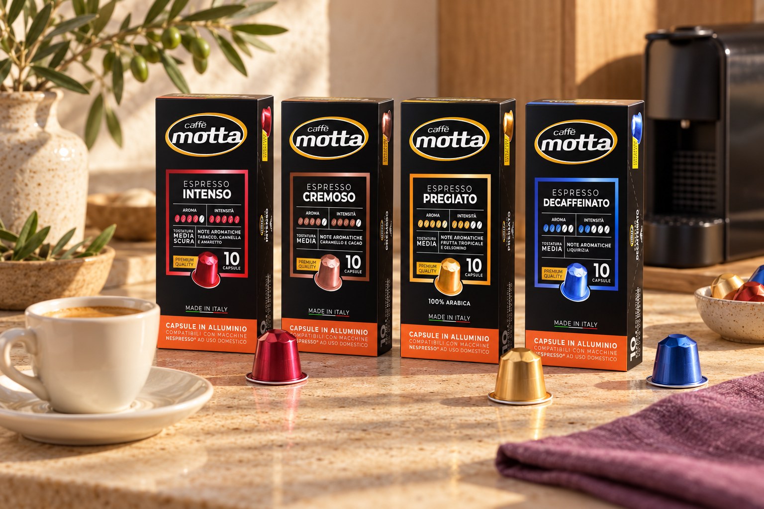 Caffè Motta Nespresso-kompatibilis kávékapszulák négy változatban, szállodai kávébekészítéshez