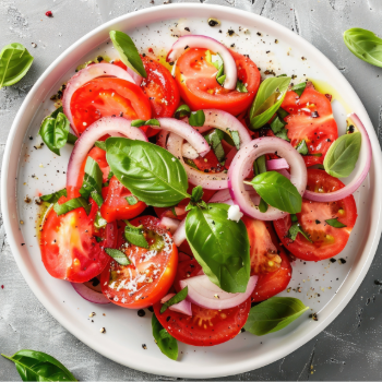 Caprese saláta paradicsommal, mozzarellával, bazsalikommal és olívaolajjal