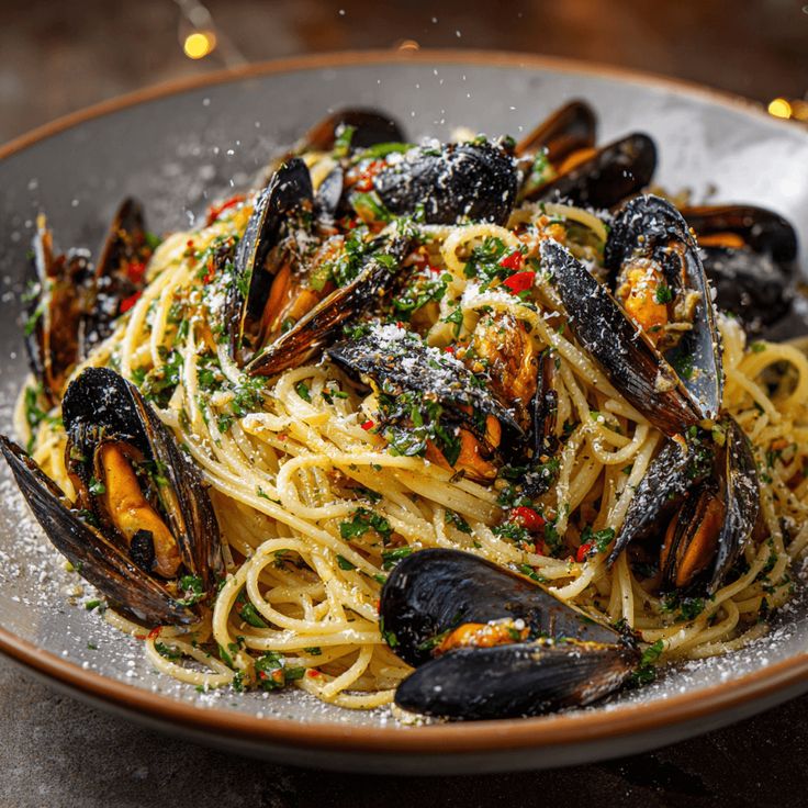 Fokhagymás tészta feketekagylóval