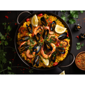 Paella feketekagylóval és tengergyümölcseivel