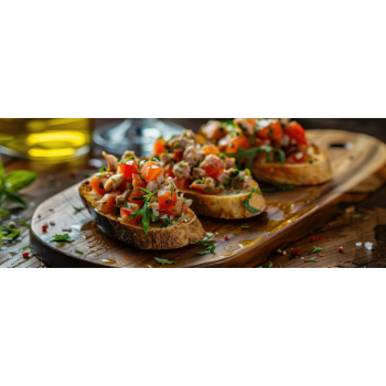 Bruscetta katalán tonhallal és mediterrán zöldségekkel