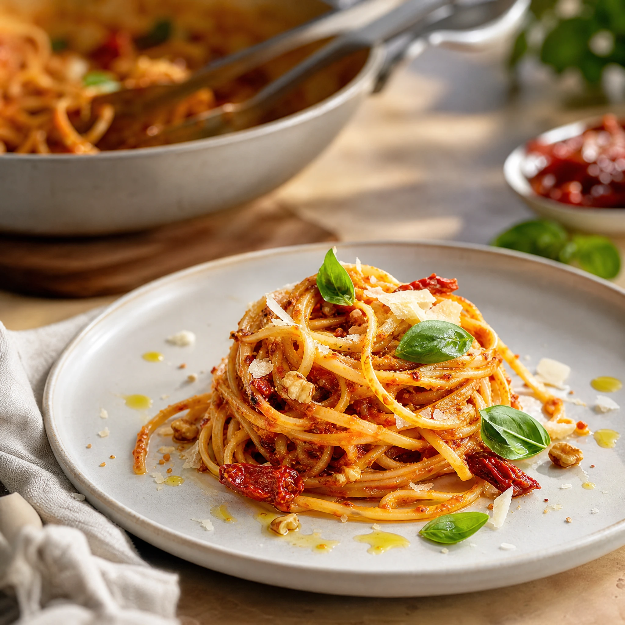 Hagyományos vörös pesto spagettivel