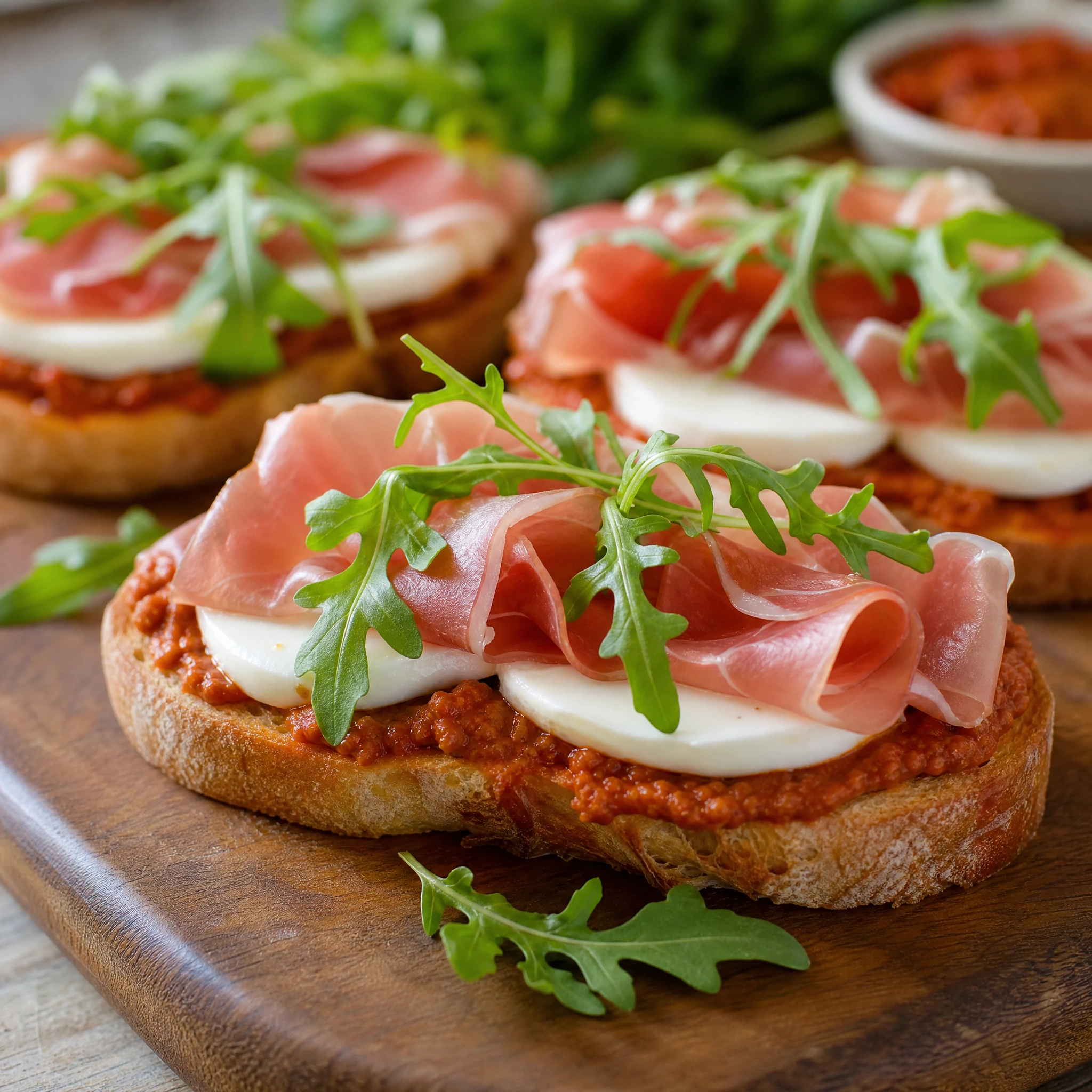 Bruscetta előétel vörös pestóval